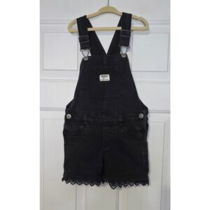 OshKosh B’gosh Girls 6/6X Shorts Denim Black Jean Overalls Bibs Lace Trim